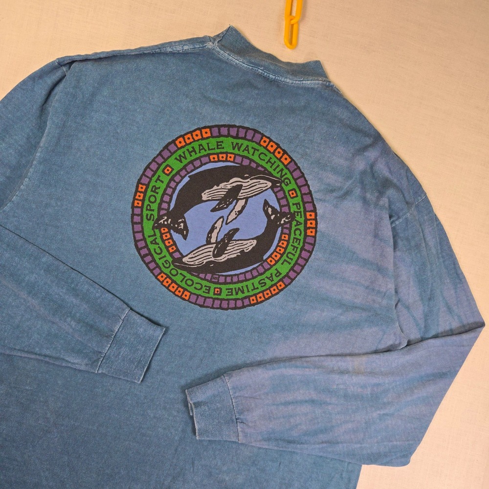 VTG SDI Whale Watching Men's XL T Shirt Blue Long Sleeve Mendocino Graphic‎ USA